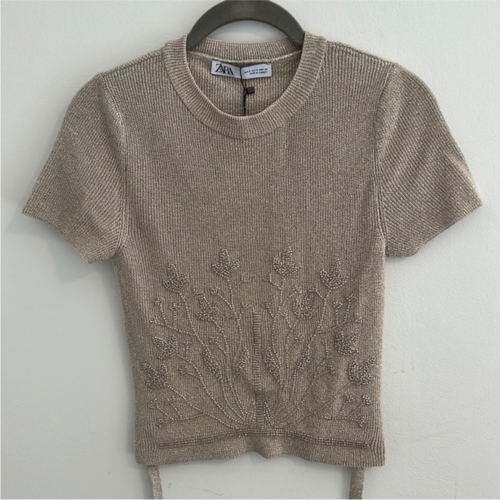 Zara Open Back Beaded Top